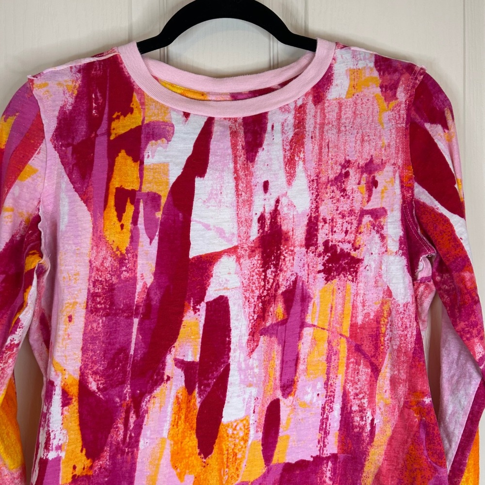 Maeve Anthropologie T-Shirt Abstract‎ Print Long Sleeve XS Women's Pink Orange - Picture 8 of 10